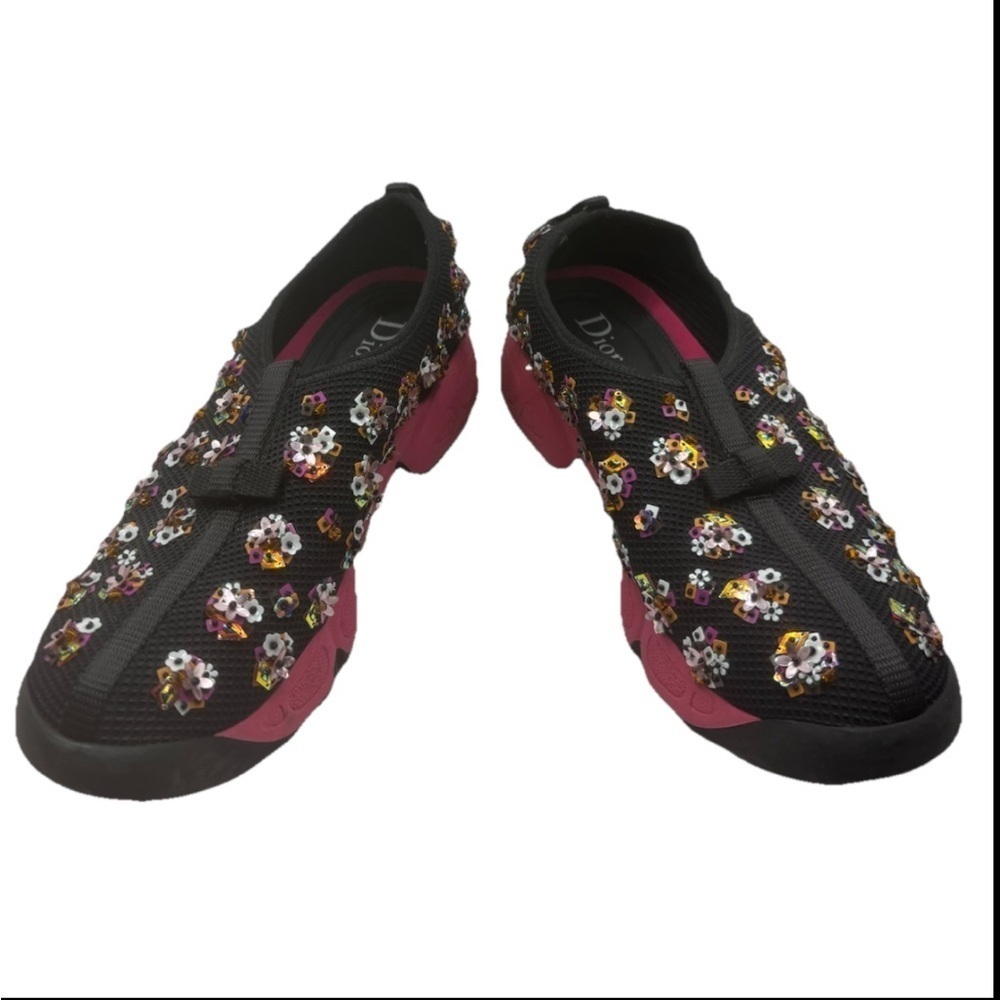 Dior Mesh Floral Embellished Fusion Slip On Sneakers Size 36